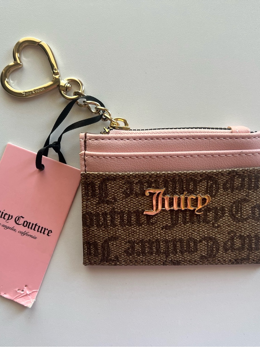 Juicy Couture Brown Pink Monogram Card Holder Keychain